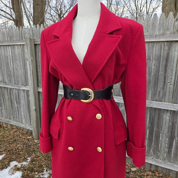 Vintage Long Red 100% Wool Coat Double-Breasted Utilitarian Corpcore Medium - Picture 3 of 16